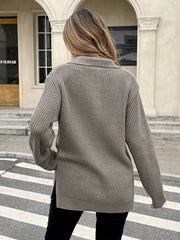 High Collar Zipper Long Pullover Knitted Sweater Autumn Winter Fashion Warm Cozy Knitwear for Women
