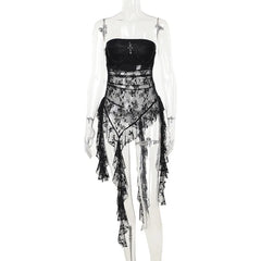 Gothic Lace Stitching Tube Tops Women's Sexy Harajuku Sleeveless Strapless Y2K Tops Rave Dance Cami Bandeau Tops