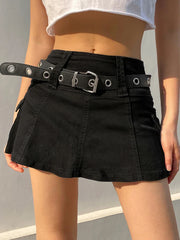 Sweetown White A Line Y2K Denim Shorts Skirts Womens Black Side Pocket Casual Cargo Jean Skirt Simple Preppy Golf Tennis Outfits