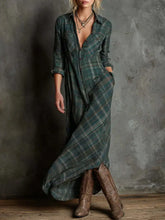Pbong Double-Sided Print Casual Long Sleeve Midi Plaid Dress Elegant Style Cotton-Like Fabric Iron-Free Processing Southeast Asia