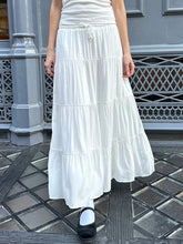 Sweet Women White Long Skirts Summer Ladies Cotton Drawstring High Waist A-line Skirt Female Loose Midi Skirt