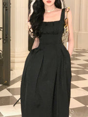 Summer Elegant Casual A-Line Satin Midi Dress Women Sleeveless Vintage Party Birthday Vestidos Female Chic Solid Robe Mujers