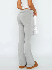 Fold Over Flare Long Pants Women Low Rise Stitching Slim Solid American Casual Yoga Trousers Hottie Balletcore Streetwear