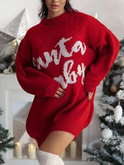 Pbong Winter Autumn New Christmas Dress Women European American Sweet Jacquard Knit Long Sleeve Party Theme Dress