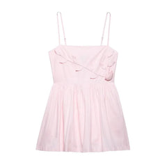 3d Plant Flower Sweet Chic Pink Short Dress Sleeveless Square Collar Fashion Summer Dress For Women Elastic Bust Female Vestidos