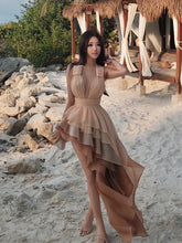 Temperament Tassel Dress Women Backless Sleeveless Halter Gradient Color Lace Pleated Sexy Beach Vacation Party Bodycon