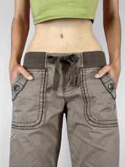 American Retro Causal Solid Women's Jeans Straight Loose Fashion Trendy All-Match Drawstring Trousers