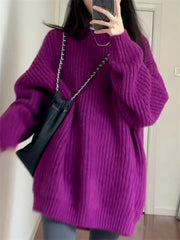 Women's Cable Knit Sweater Pullover Long Sleeve Mock Neck Jumper Top Loose-fit Slouchy Cozy Knitwear Autumn Winter Casual Outfit