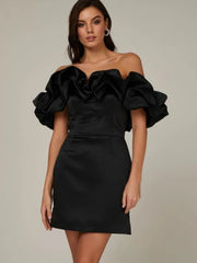 Autumn Women Ruffles Slash Neck Bodycon Package Hip Party Dress Sexy Streetwear Backless Strapless Mini Evening Dresses Y2K