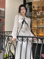 Autumn New Women Elegant Midi Retro French Style A Line Ruffles Dress Female Vestdios Vintage Fashion Party Prom Clothes