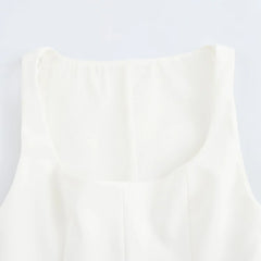 2025 Summer New Women Square Neck Crop T-shirt Casual Chic Sleeveless Slim White Black Crop Tank Tops Female Clothes
