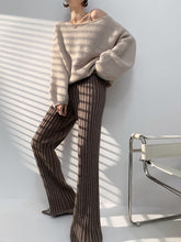 Knitting Pit Strip Wide-leg Pants Women's Autumn Winter High-waisted Slim Drapey Straight-tube Micro-trumpet Mopping Long Pants