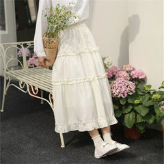 Spring and Autumn Korean Edition Gentle Loose Fit Skirt Women's Big Swing Elastic Waist Half Skirt Fairy Skirt Cake Skirt