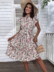 Women's Summer Vintage Dress Printed Mediumn Long White Chic Floral A Line Dress