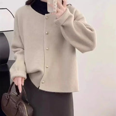 Women Sweater Cardigan Polished Gold Button Up Soft Knitted Long Sleeve Sweater Jacket Top Fall Winter Korean Ladies Chic Outfit