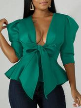 Pbong mid size graduation outfit romantic style teen swag clean girl ideas 90s latina aestheticWomen Peplum Blouse Tops with Waist Belt Bowtie Half Sleeves Deep V Neck Sexy Party Clubwear Night Date Out Evening Bluas Ladies