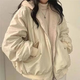 Winter Thicken Warm Parkas Women Fashion Double Sided Hooded Fleece Coat Ladies Korean Loose Long Sleeve Zip Up Jackets
