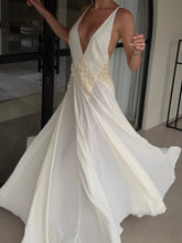 Women Sexy Deep V-neck Lace Patchwork Long Dress Elegant White Sleeveless Backless Slim Robes New Evening Party Dresses