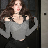 Sexy Two Piece Patchwork Lace Tops Front Cross Pleated Design Short Girl Harajuku Vintage Punk Shirtsy2k Aesthetic Clothes