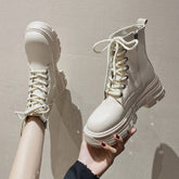 Zipper Flat Heel White Ankle Boots Brand Women's Shoes Boots-Women Round Toe Low Fashion High HeelViertu Autumn Lolita Ladies