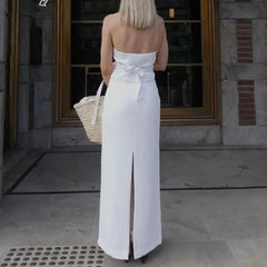 Halter Tank Top Skirt Set Women 2 Piece Single Breasted Backless Bandage Vest Split Long Skirt Matching Sets Lady Outfit
