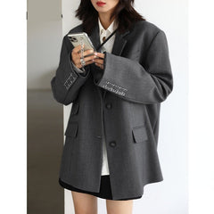 Women Office Lady Blazer Cuff Embroidery Wide Shoulder Twill Suit Women's Autumn Ladies Outerwear Stylish Tops