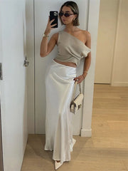 Solid T-shirt Women Casual Summer Ribbed Sleeveless Fashion Elegant Clothes Female High Waist Tee Top