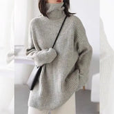Oversized Turtleneck Sweater Soft Rib Knit Long Sleeve High Neck Pullovers Women Plain Jumper Autumn Winter 90s Normcore Outfit