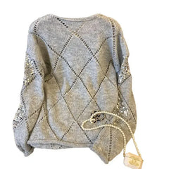 Pbong Women's Oversized Loose Versatile Knitwear Sweater Spring Autumn New Lazy Style Big Size Crew Neck Pullover Knitted Top