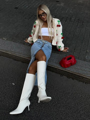 Fashion 3d Cherry Knitted Cardigan For Women Casual Loose Long Sleeve Sweater Coat New Autumn Female Commuting Streetwear