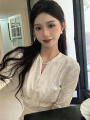 Women Autumn Velvet Midi Dresses Sexy V-neck Floral Solid Long Sleeve Slim Vintage Dress Elegant Party Mermaid Clothing Vestidos