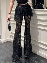 Hot Selling High Waist Lace See-through Pants Sexy Versatile Irregular Fake Two-piece Skirt Pants for Women