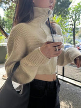 Zip Up Crop Sweater Cardigan for Women High Collar Zipper Front Short Knitted Jacket Autumn Winter Teen-girl Y2k 90s Outfit