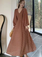 Woman Vintage Polka Dot Long Dresses Elegant V-Neck Slim Lantern Sleeve Dress Holiday Prom Evening Female Clothing Outfits New