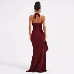 Halter V Neck Split Long Dress Gown Club Party Elegant Summer Outfits for Women Sexy Backless Maxi Dresses Vestido