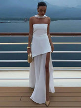 Elegant Strapless Sexy Maxi Dress For Women Gown With Scarf Off-shoulder Sleeveless Backless Split Beach Long Dress