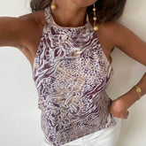 Women Y2k Graphic Print Halter Tank Top Summer Sleeveless Going Out Crop Tops Boho Sexy Backless Vacation Beach Camisoles Vest