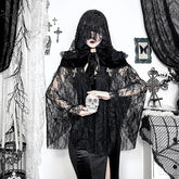 Black Witch Halloween Magical Cloak for Women Gothic Dark Sexy Slightly Sheer Lace Women Top Garment.