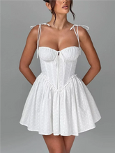 Summer dress Women Sexy White Mini Dressses Lace Embroideryed Bodycon Dress Korean Fashion Ruffle Cami Dresss Back Lace Up