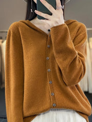 Autumn And Winter New 100% Pure Wool Hooded Cardigan Women's Solid Color Sweater Loose Hoodie Knitted Cashmere Sweater 229