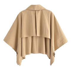 Women Summer New Fashion Standard Short Coat Vintage Lapel Button Accessories Chic Cape Coat Mujer