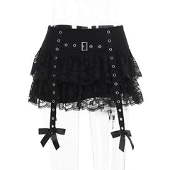 Lace Layered Mini Skirts Y2K Aesthetic Sexy Eyelet Short Shirt Women Summer New Fashion Gothic Skirt Streetwear