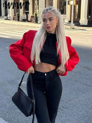 Lapel Pocket Red Jacket Women Autumn Winter Long Sleeve Single-breasted Casual Short Coat Elegant Office Lady Commuter Tops