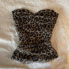 2000S Leopard Harajuku Graphic Print Rock Goth Y2k Tank Top Retro Punk Fashion Tube top Fashion Hiphop High street Slim Crop top