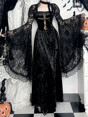 Autumn And Spring New Style Dark Gothic Sexy Slim Fit Cross Hollow Embroidery Dress for Women