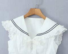 2025 New Peter Pan Collar Tank Top And Pleat Short Skirt 2 Piece Set Vest + Short Skirt White Sweet College Style Summer Outfits