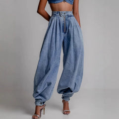Pbong New Women's Y2K Vintage High Waist Zipper Denim Pants Loose Harem Balloon Jeans Spring Casual Streetwear Trousers