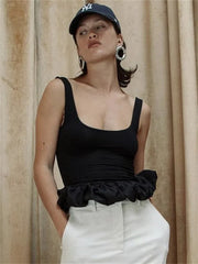 lack Ruffled Patchwork Tank Top Pullover Female Backless Solid Fashion Elegant Sleeveless Slim Vest Y2k Top Women Summer