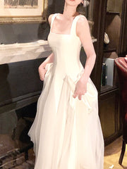 French Elegant Strap Midi Dress Women Solid Fairy Evening Party Dress Office Lady Sleeveless One Piece Dress Korean Summer