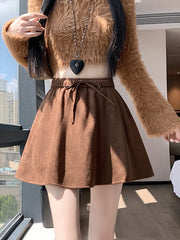 Y2K Leopard Mini Skirt Women High Waist Faux Suede Fabric A Line Skirts Streetwear Fall Winter Loose Vintage Sexy Skirts